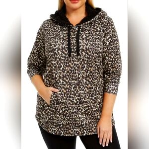 Ideology Animal Leopard Cheetah Printed Round Hem Hoodie Sweatshirt Plus Size 3x